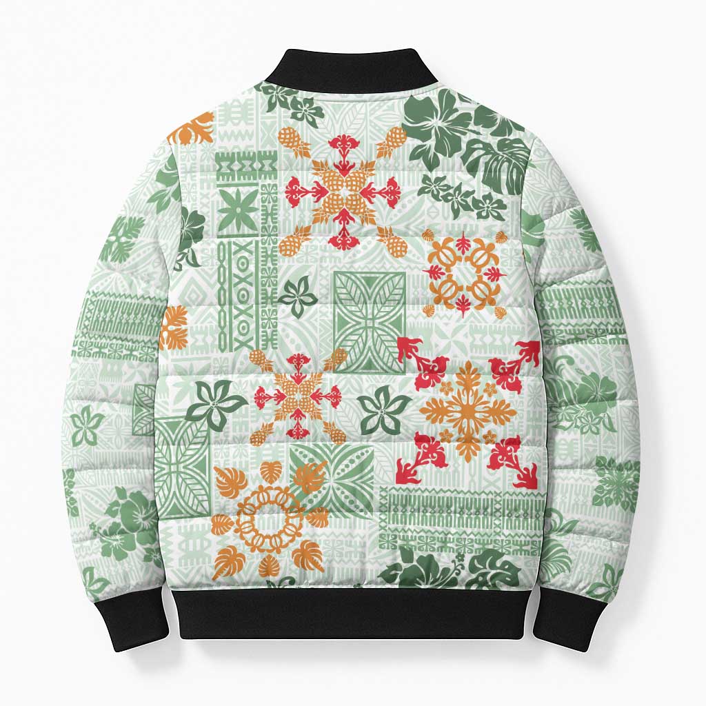 Hawaii Tapa Tribal Bomber Puffer Jacket With Hawaiian Quilt Pattern Green LT9 - Polynesian Pride