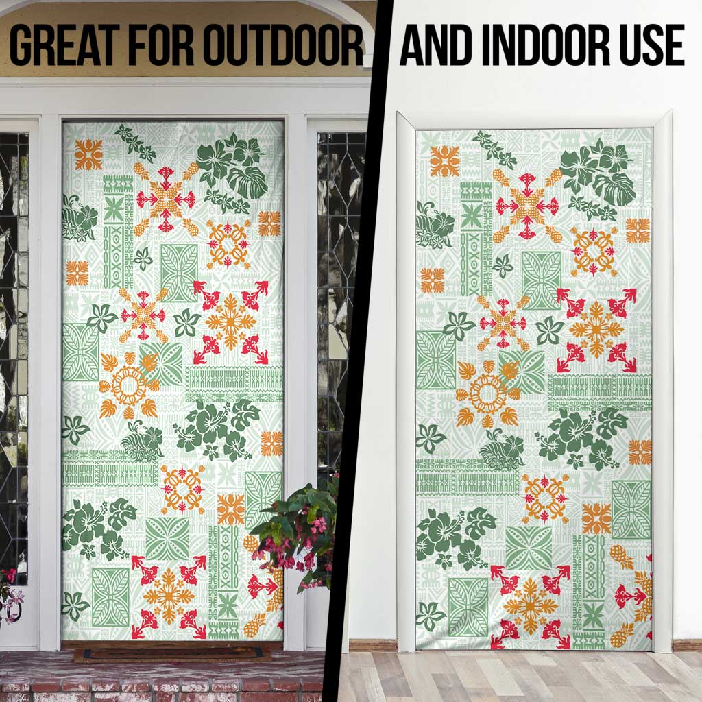 Hawaii Tapa Tribal Door Cover With Hawaiian Quilt Pattern Green - Polynesian Pride