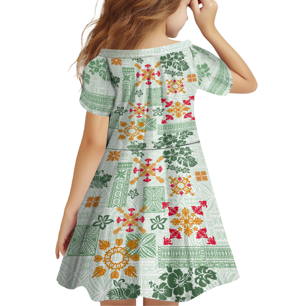 Hawaii Tapa Tribal Family Matching Long Sleeve Bodycon Dress and Hawaiian Shirt With Hawaiian Quilt Pattern Green LT9 - Polynesian Pride