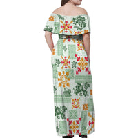 Hawaii Tapa Tribal Family Matching Off Shoulder Maxi Dress and Hawaiian Shirt With Hawaiian Quilt Pattern Green LT9 - Polynesian Pride