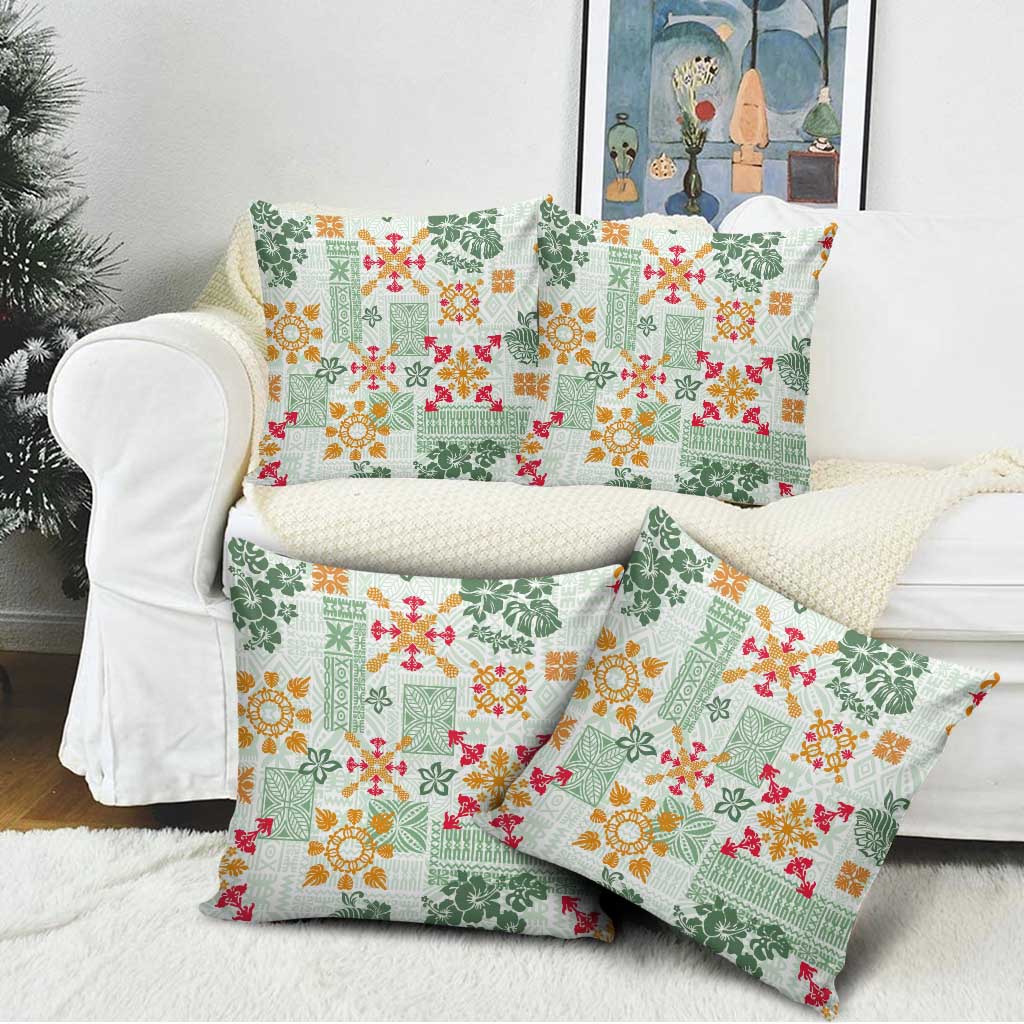 Hawaii Tapa Tribal Pillow Cover With Hawaiian Quilt Pattern Green - Polynesian Pride