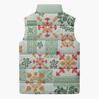 Hawaii Tapa Tribal Sleeveless Puffer Jacket With Hawaiian Quilt Pattern Green LT9 - Polynesian Pride