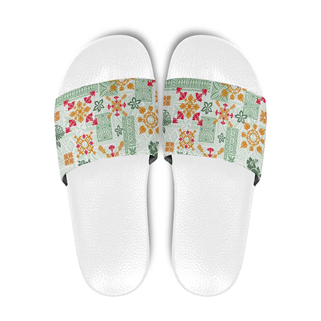 Hawaii Tapa Tribal Slide Sandals With Hawaiian Quilt Pattern Green LT9 Green - Polynesian Pride