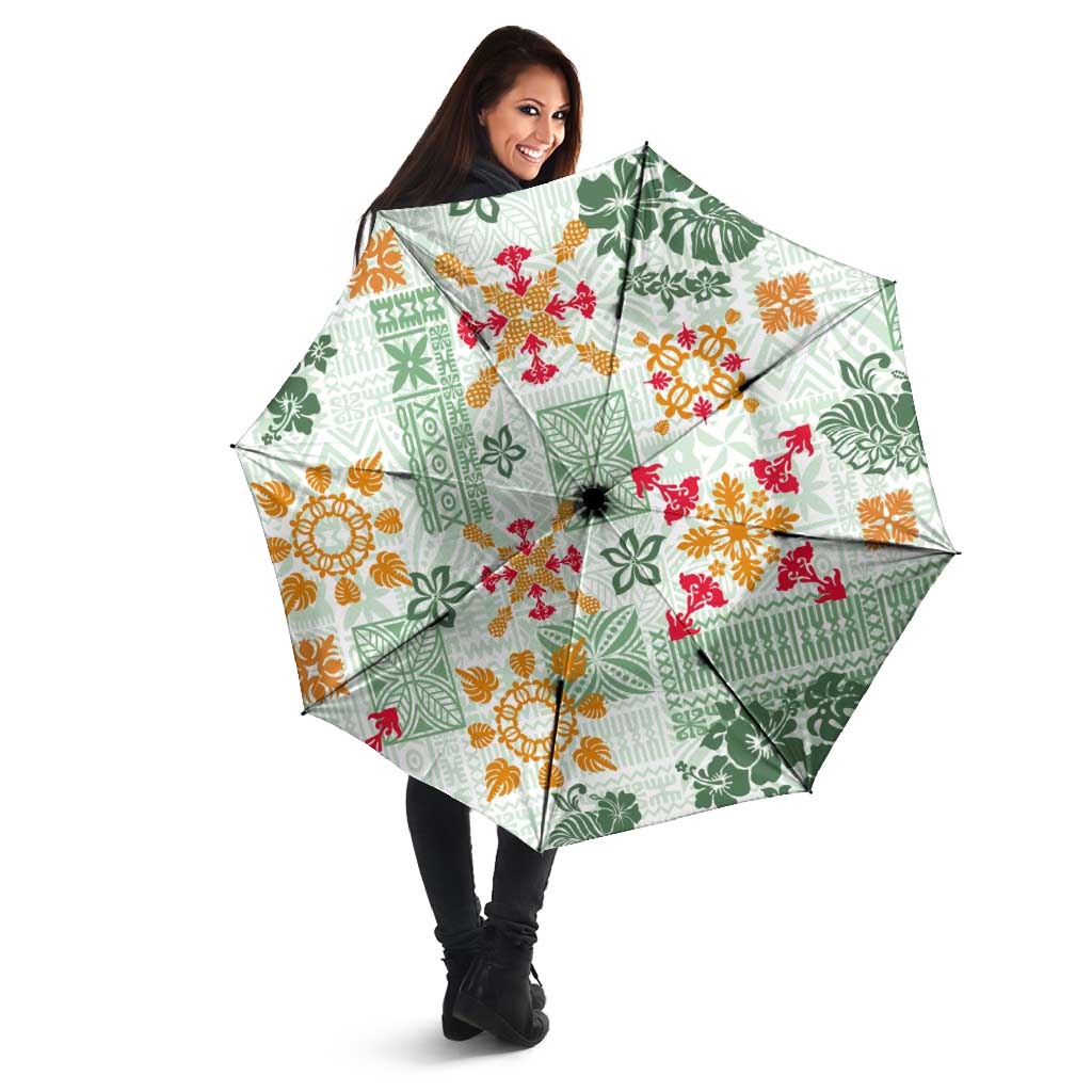 Hawaii Tapa Tribal Umbrella With Hawaiian Quilt Pattern Green LT9 - Polynesian Pride