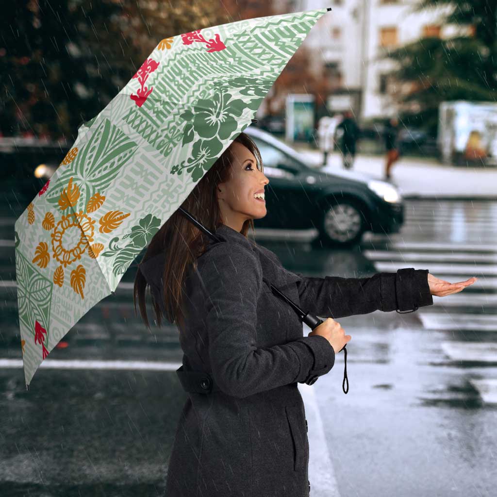 Hawaii Tapa Tribal Umbrella With Hawaiian Quilt Pattern Green LT9 - Polynesian Pride