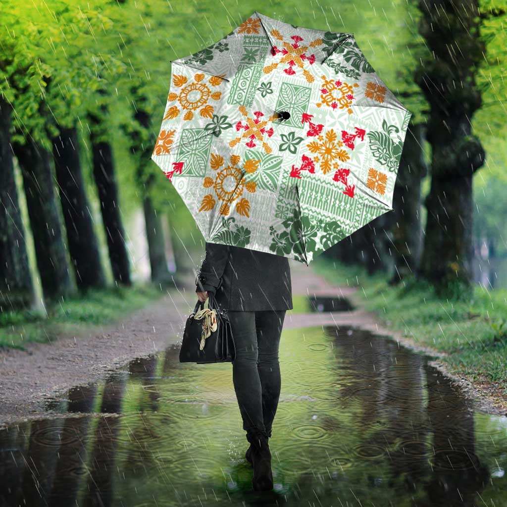 Hawaii Tapa Tribal Umbrella With Hawaiian Quilt Pattern Green LT9 - Polynesian Pride