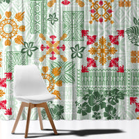 Hawaii Tapa Tribal Window Curtain With Hawaiian Quilt Pattern Green LT9 - Polynesian Pride