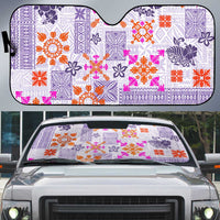 Hawaii Tapa Tribal Auto Sun Shade With Hawaiian Quilt Pattern Violet LT9 Violet - Polynesian Pride