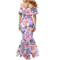 Hawaii Tapa Tribal Family Matching Mermaid Dress and Hawaiian Shirt With Hawaiian Quilt Pattern Violet LT9 - Polynesian Pride