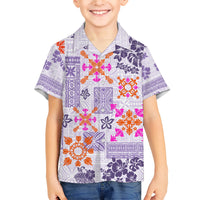 Hawaii Tapa Tribal Family Matching Short Sleeve Bodycon Dress and Hawaiian Shirt With Hawaiian Quilt Pattern Violet LT9 Son's Shirt Violet - Polynesian Pride