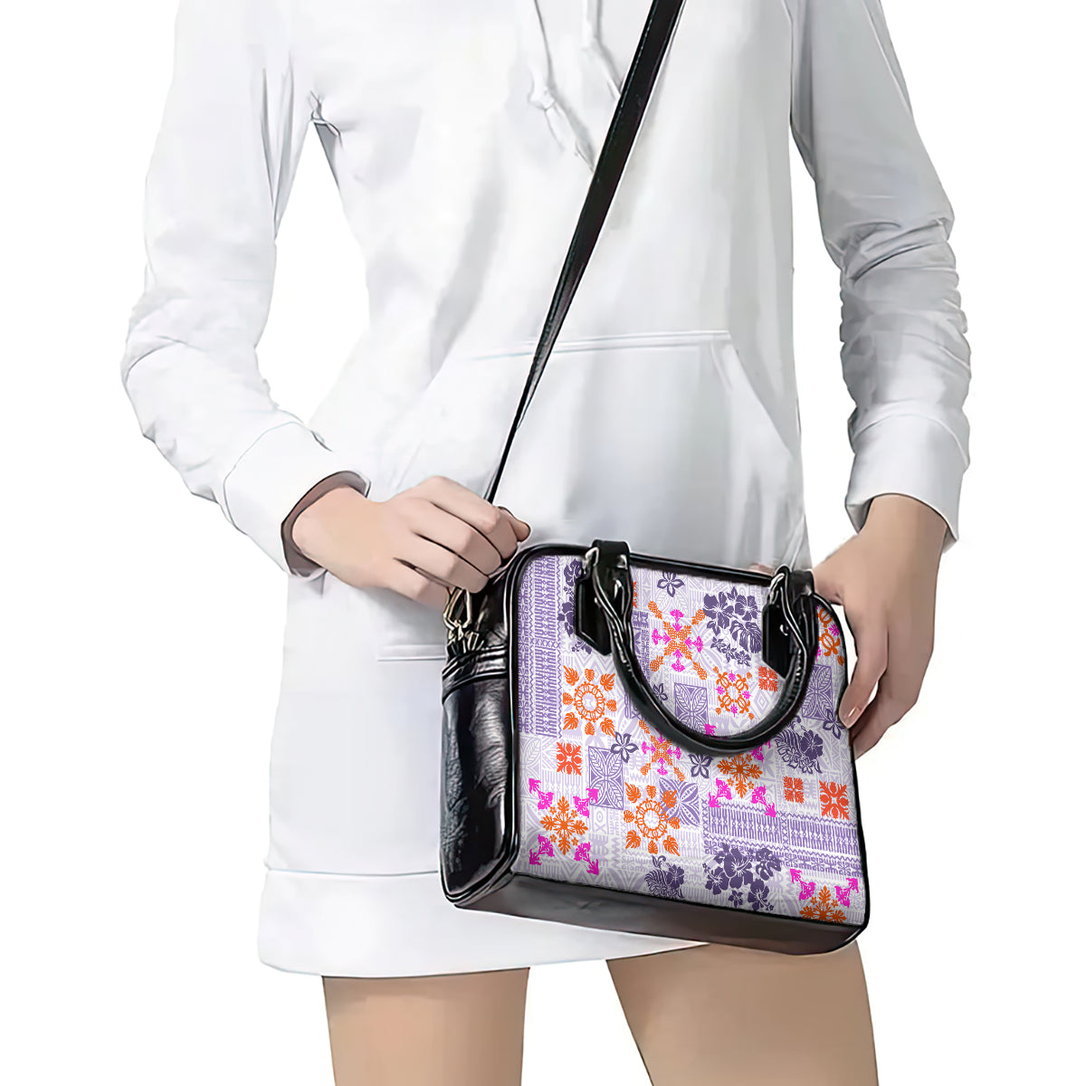 Hawaii Tapa Tribal Shoulder Handbag With Hawaiian Quilt Pattern Violet LT9 - Polynesian Pride
