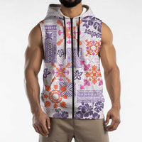 Hawaii Tapa Tribal Sleeveless Zip Hoodie With Hawaiian Quilt Pattern Violet - Polynesian Pride