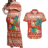 Hawaii Mele Kalikimaka Couples Matching Off Shoulder Maxi Dress and Hawaiian Shirt Surfing Santa Funny Christmas LT9 Red - Polynesian Pride