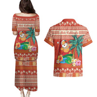 Hawaii Mele Kalikimaka Couples Matching Puletasi and Hawaiian Shirt Surfing Santa Funny Christmas LT9 - Polynesian Pride