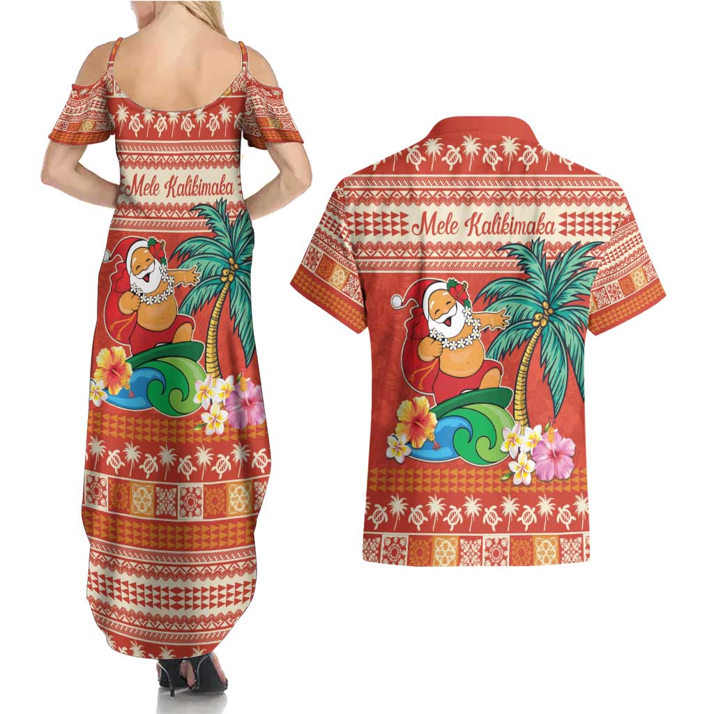 Hawaii Mele Kalikimaka Couples Matching Summer Maxi Dress and Hawaiian Shirt Surfing Santa Funny Christmas LT9 - Polynesian Pride