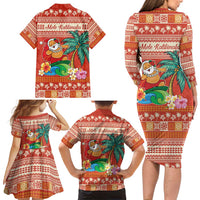Hawaii Mele Kalikimaka Family Matching Long Sleeve Bodycon Dress and Hawaiian Shirt Surfing Santa Funny Christmas