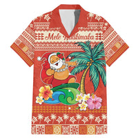 Hawaii Mele Kalikimaka Family Matching Mermaid Dress and Hawaiian Shirt Surfing Santa Funny Christmas LT9 Dad's Shirt - Short Sleeve Red - Polynesian Pride