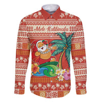 Hawaii Mele Kalikimaka Family Matching Mermaid Dress and Hawaiian Shirt Surfing Santa Funny Christmas LT9 Dad's Shirt - Long Sleeve Red - Polynesian Pride