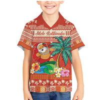 Hawaii Mele Kalikimaka Family Matching Mermaid Dress and Hawaiian Shirt Surfing Santa Funny Christmas LT9 Son's Shirt Red - Polynesian Pride