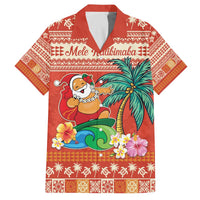 Hawaii Mele Kalikimaka Family Matching Off The Shoulder Long Sleeve Dress and Hawaiian Shirt Surfing Santa Funny Christmas LT9 Dad's Shirt - Short Sleeve Red - Polynesian Pride