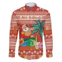 Hawaii Mele Kalikimaka Family Matching Off The Shoulder Long Sleeve Dress and Hawaiian Shirt Surfing Santa Funny Christmas LT9 Dad's Shirt - Long Sleeve Red - Polynesian Pride