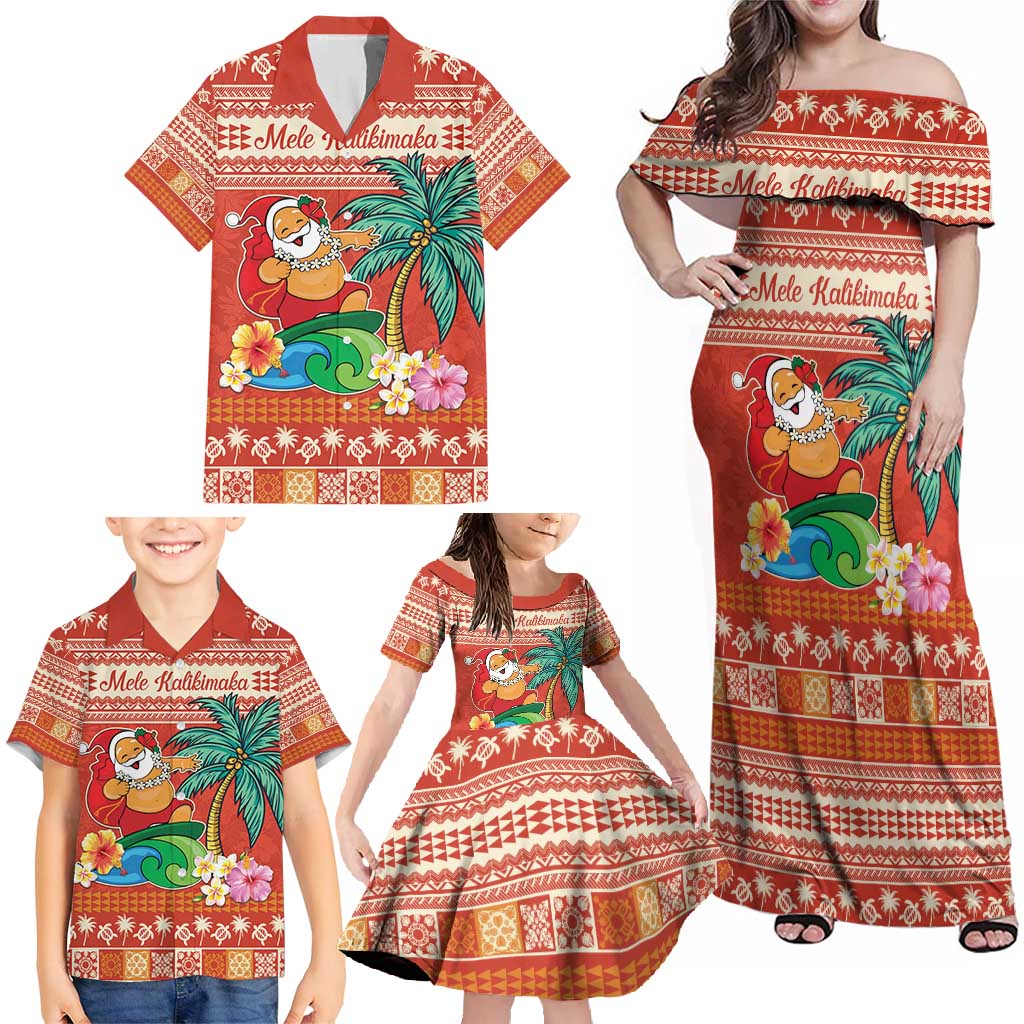 Hawaii Mele Kalikimaka Family Matching Off Shoulder Maxi Dress and Hawaiian Shirt Surfing Santa Funny Christmas LT9 - Polynesian Pride