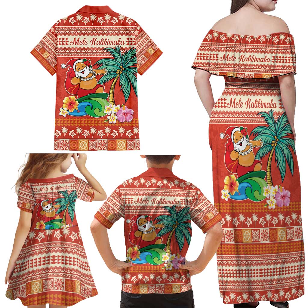 Hawaii Mele Kalikimaka Family Matching Off Shoulder Maxi Dress and Hawaiian Shirt Surfing Santa Funny Christmas LT9 - Polynesian Pride