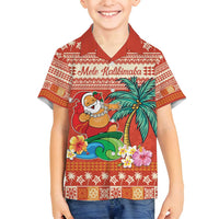 Hawaii Mele Kalikimaka Family Matching Off Shoulder Maxi Dress and Hawaiian Shirt Surfing Santa Funny Christmas LT9 Son's Shirt Red - Polynesian Pride