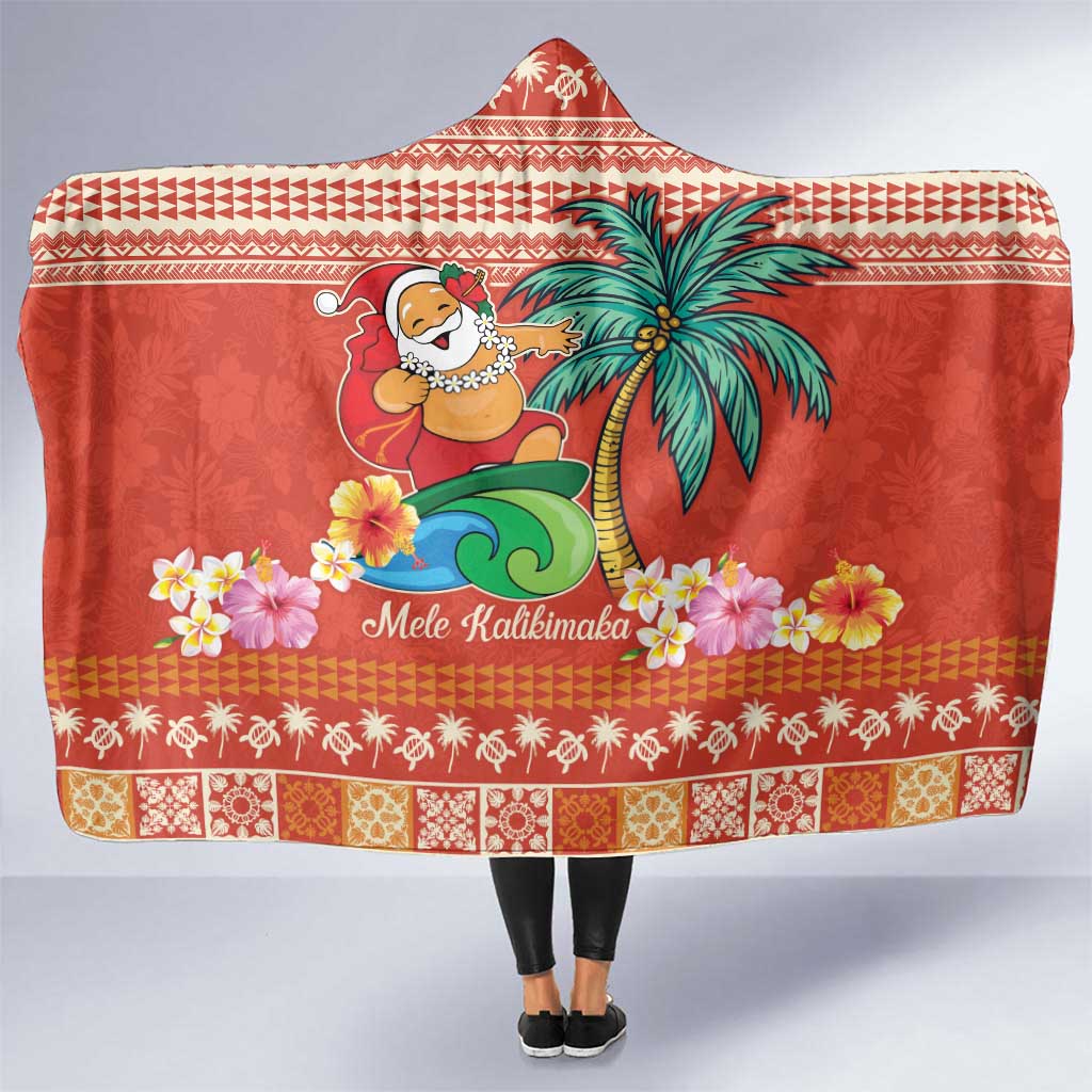 Hawaii Mele Kalikimaka Hooded Blanket Surfing Santa Funny Christmas LT9 One Size Red - Polynesian Pride