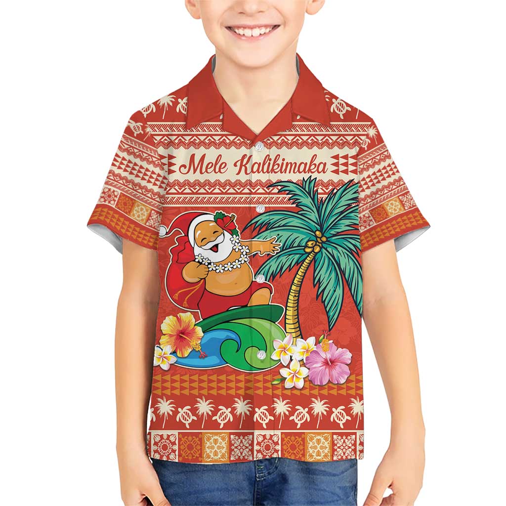 Hawaii Mele Kalikimaka Kid Hawaiian Shirt Surfing Santa Funny Christmas LT9 Kid Red - Polynesian Pride