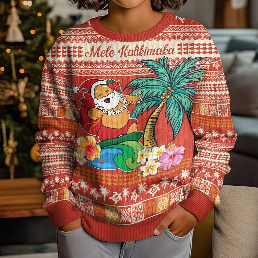 Hawaii Mele Kalikimaka Kid Ugly Christmas Sweater Surfing Santa Funny Christmas