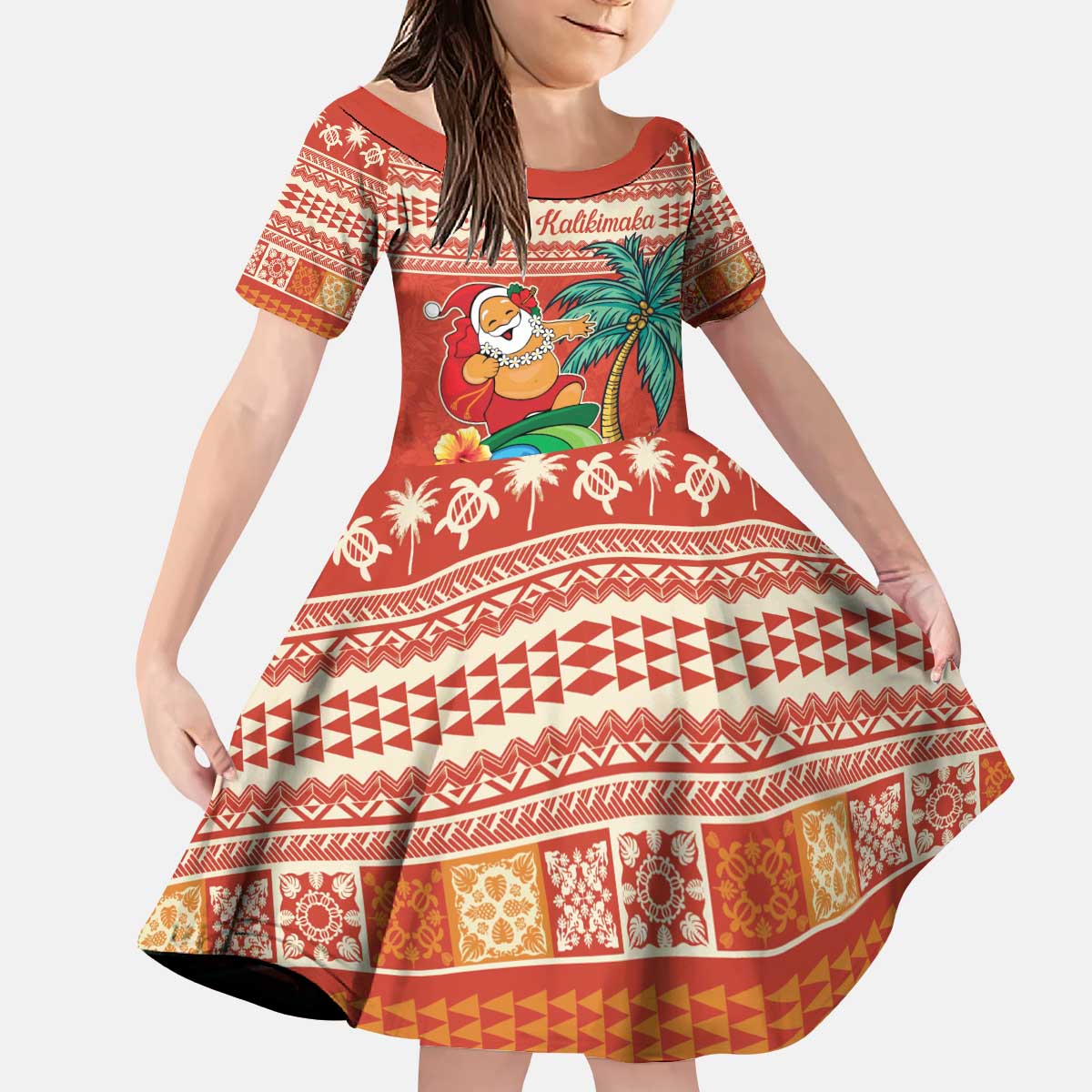Hawaii Mele Kalikimaka Kid Short Sleeve Dress Surfing Santa Funny Christmas LT9 KID Red - Polynesian Pride