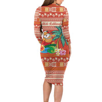 Hawaii Mele Kalikimaka Long Sleeve Bodycon Dress Surfing Santa Funny Christmas LT9 - Polynesian Pride