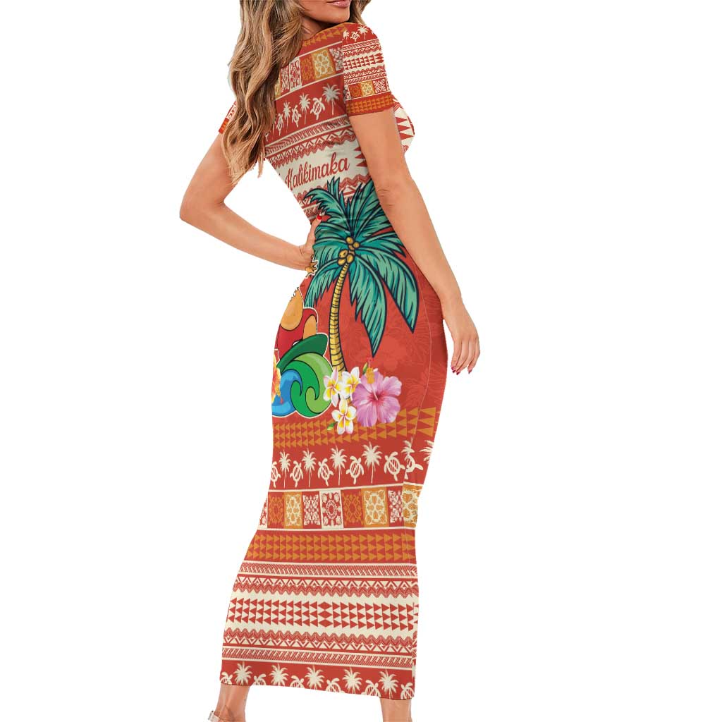 Hawaii Mele Kalikimaka Short Sleeve Bodycon Dress Surfing Santa Funny Christmas LT9 - Polynesian Pride