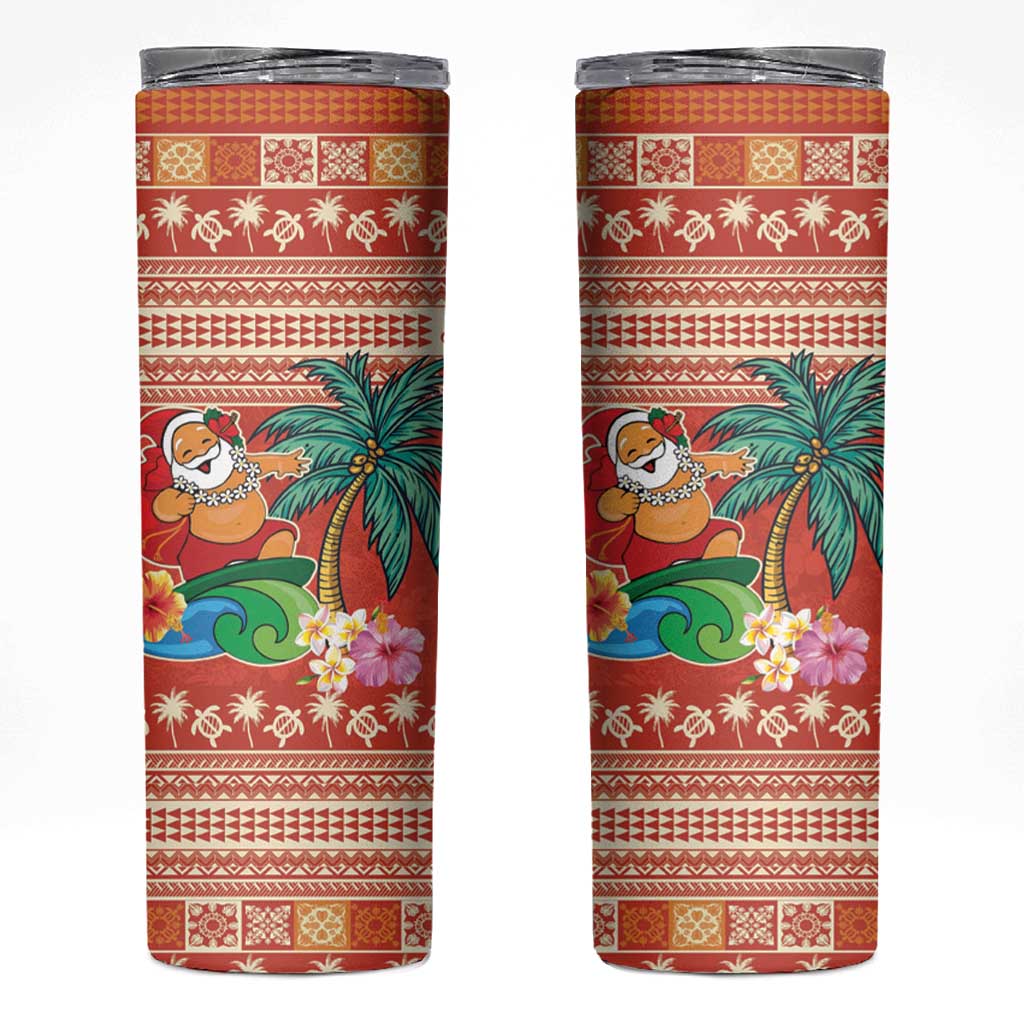 Hawaii Mele Kalikimaka Skinny Tumbler Surfing Santa Funny Christmas LT9 Red - Polynesian Pride