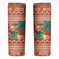 Hawaii Mele Kalikimaka Skinny Tumbler Surfing Santa Funny Christmas LT9 Red - Polynesian Pride