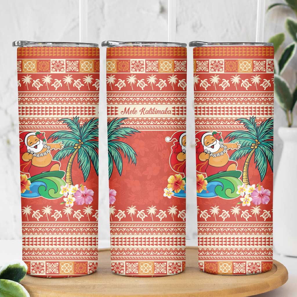 Hawaii Mele Kalikimaka Skinny Tumbler Surfing Santa Funny Christmas LT9 - Polynesian Pride