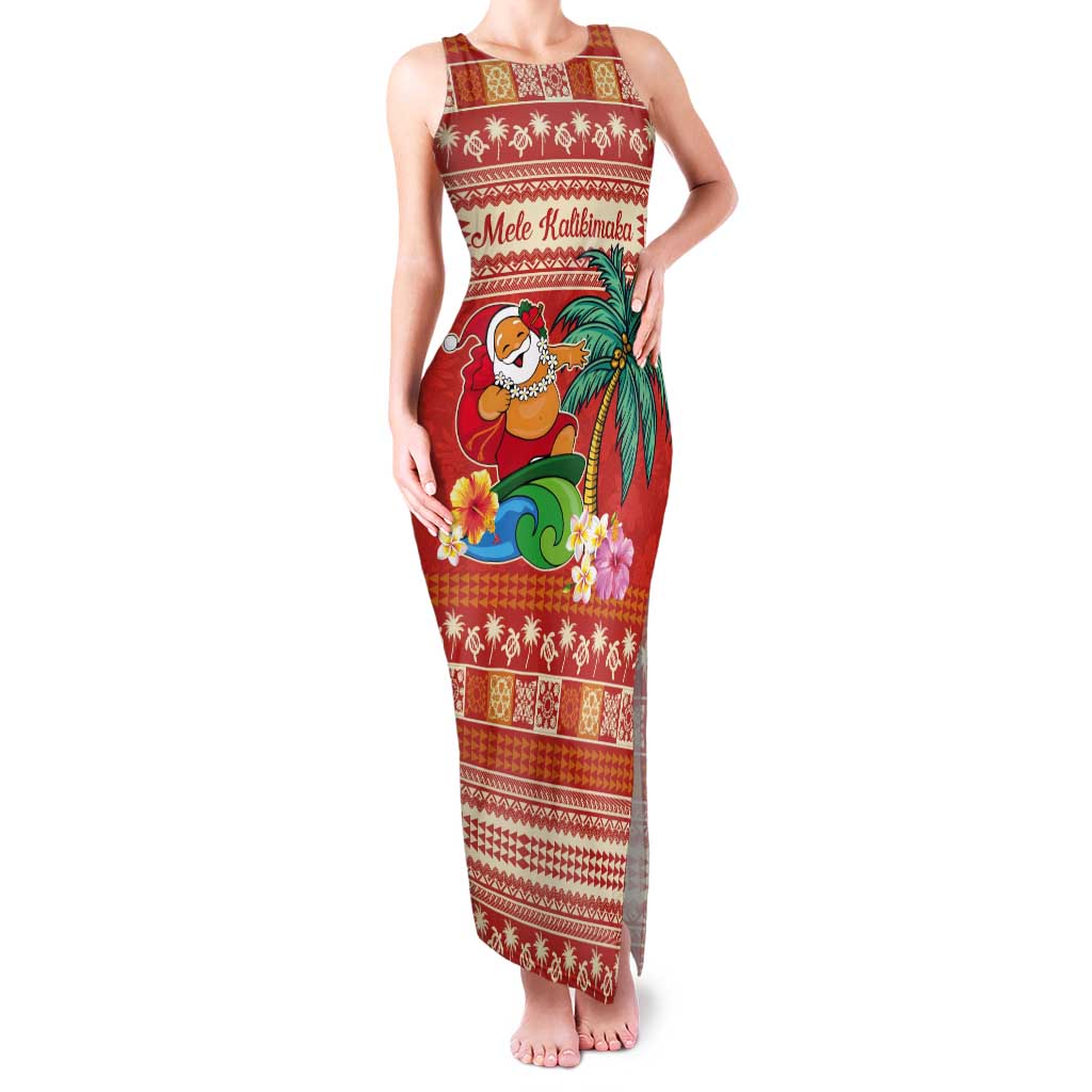 Hawaii Mele Kalikimaka Tank Maxi Dress Surfing Santa Funny Christmas