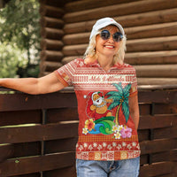 Hawaii Mele Kalikimaka Women Polo Shirt Surfing Santa Funny Christmas