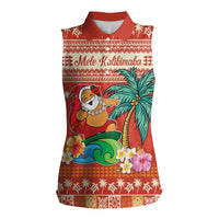 Hawaii Mele Kalikimaka Women Sleeveless Polo Shirt Surfing Santa Funny Christmas LT9 Female Red - Polynesian Pride