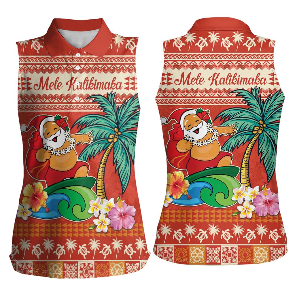 Hawaii Mele Kalikimaka Women Sleeveless Polo Shirt Surfing Santa Funny Christmas LT9 - Polynesian Pride