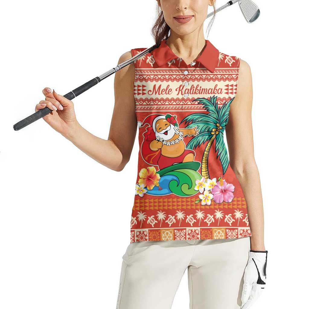 Hawaii Mele Kalikimaka Women Sleeveless Polo Shirt Surfing Santa Funny Christmas LT9 - Polynesian Pride