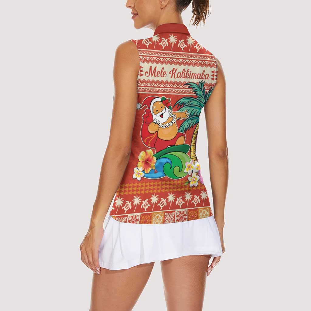 Hawaii Mele Kalikimaka Women Sleeveless Polo Shirt Surfing Santa Funny Christmas LT9 - Polynesian Pride