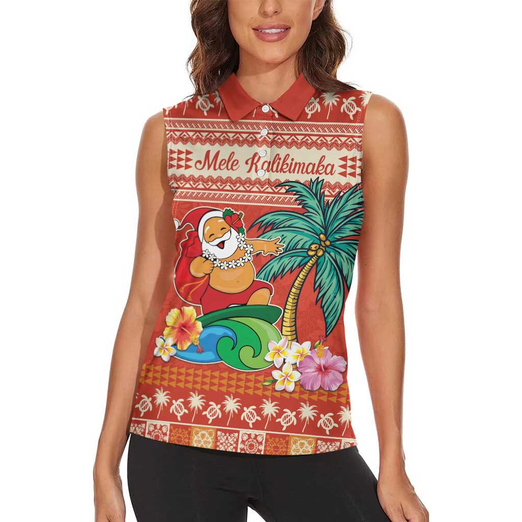 Hawaii Mele Kalikimaka Women Sleeveless Polo Shirt Surfing Santa Funny Christmas LT9 - Polynesian Pride