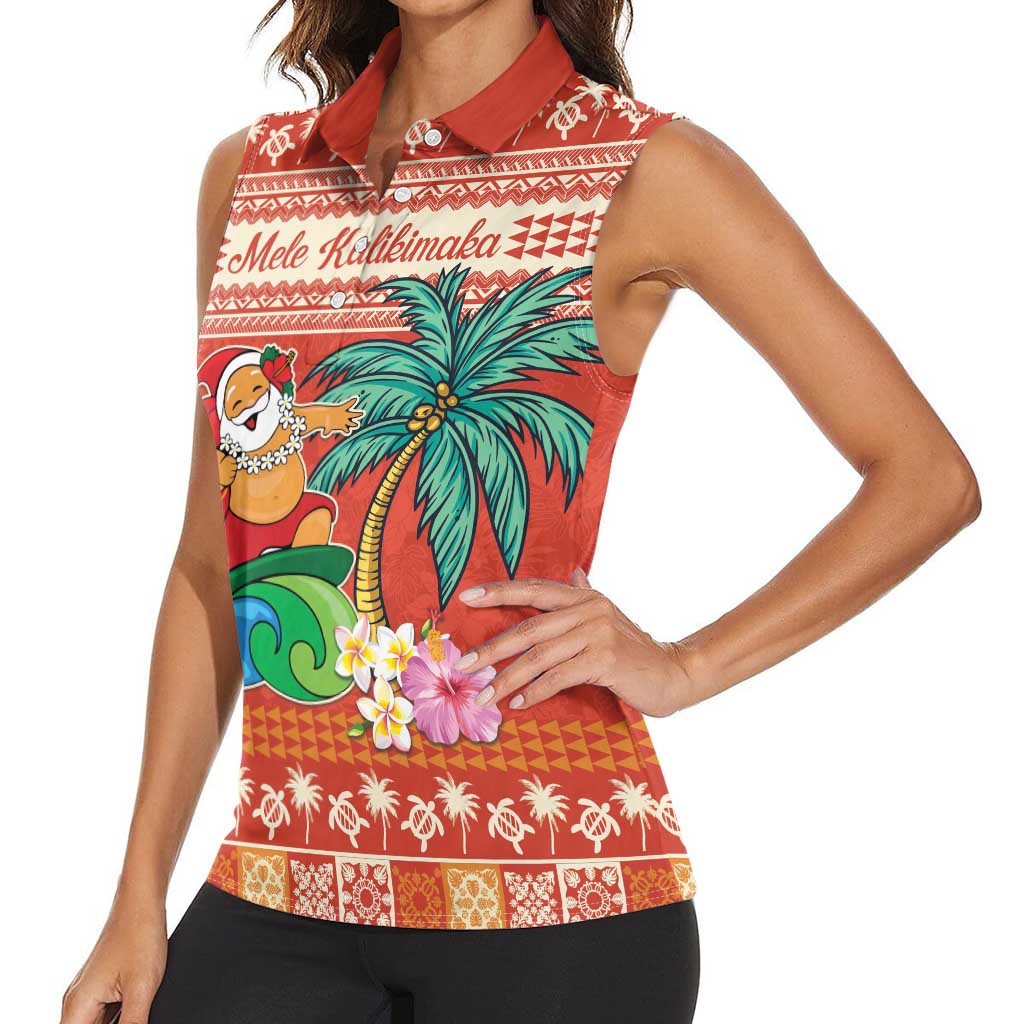 Hawaii Mele Kalikimaka Women Sleeveless Polo Shirt Surfing Santa Funny Christmas LT9 - Polynesian Pride