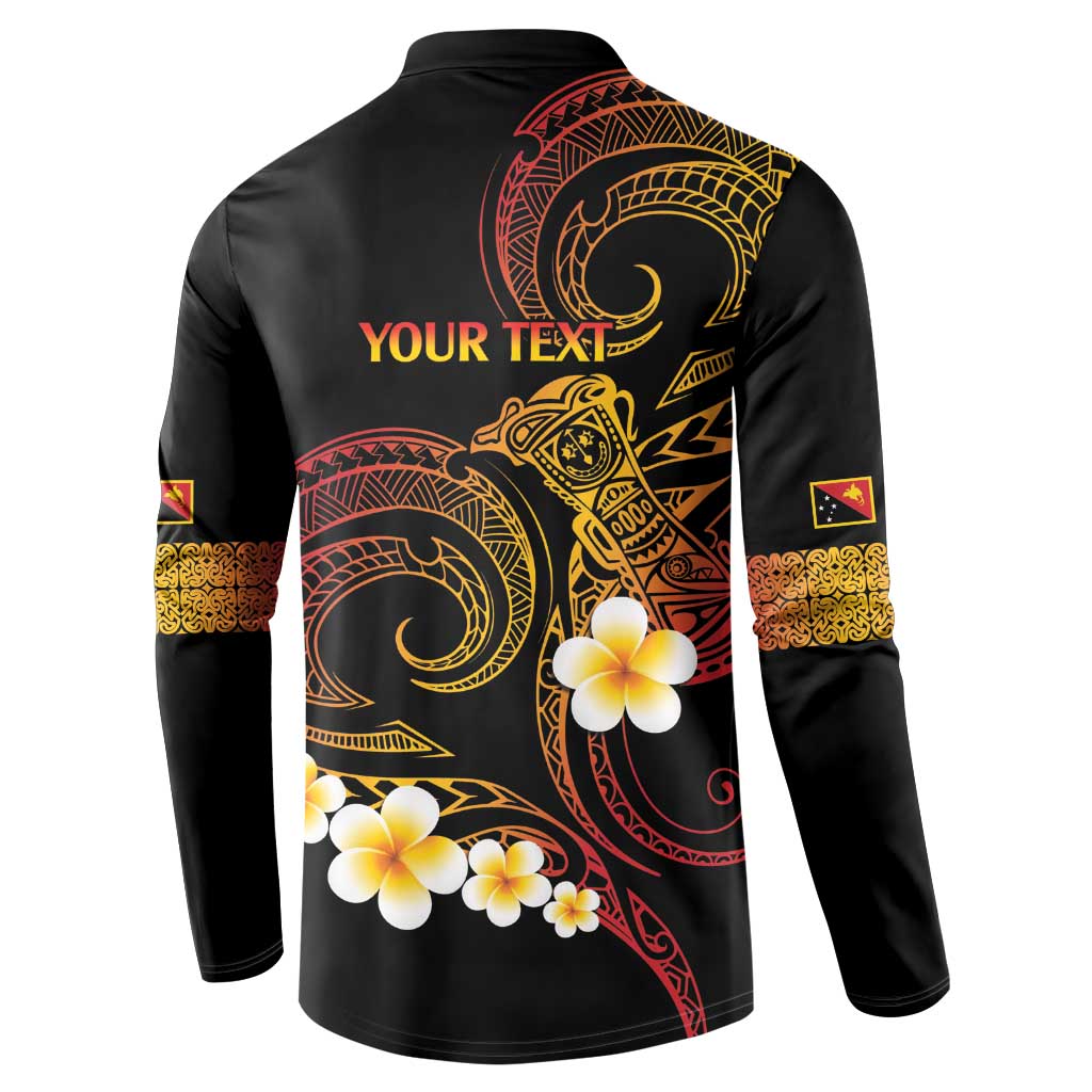 Personalised Papua New Guinea Sepik Button Sweatshirt Plumeria Floral Tribal Pattern - Polynesian Pride