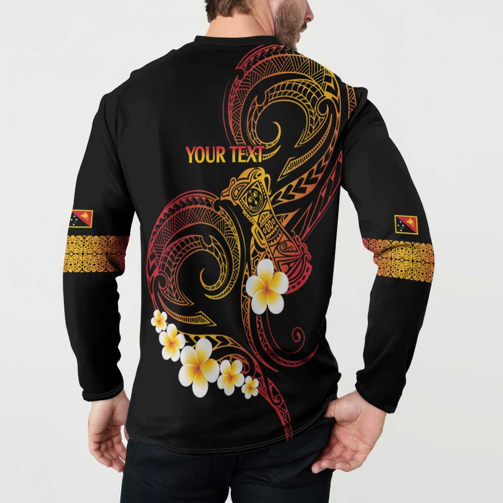 Personalised Papua New Guinea Sepik Button Sweatshirt Plumeria Floral Tribal Pattern - Polynesian Pride