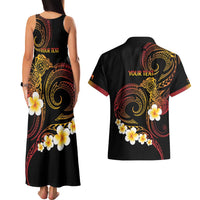 Personalised Papua New Guinea Sepik Couples Matching Tank Maxi Dress and Hawaiian Shirt Plumeria Floral Tribal Pattern - Polynesian Pride