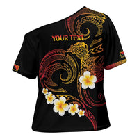 Personalised Papua New Guinea Sepik Cross Shoulder Shirt Plumeria Floral Tribal Pattern - Polynesian Pride