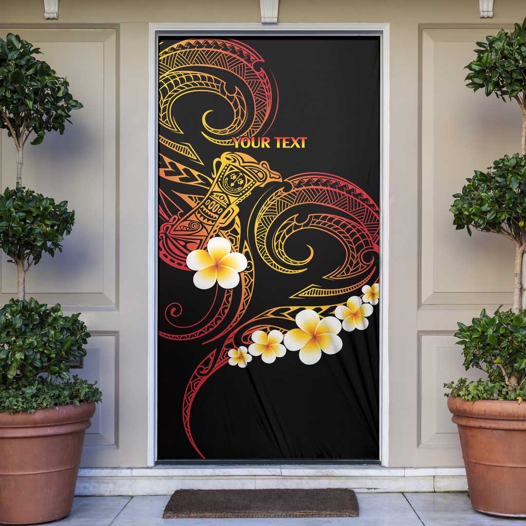 Personalised Papua New Guinea Sepik Door Cover Plumeria Floral Tribal Pattern LT9 Black - Polynesian Pride